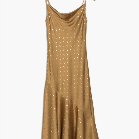 NWT Bonheur D’Amour Cowl Neck Mermaid Slip Dress Maxi Bias Cut Sz S Gold - Picture 3 of 13